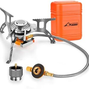 WADEO Camping Gas Stove, 3700W Portable Backpacking Stove with Piezo Ignition, Portable Burner, Camping Stove Adapter and Carrying Case for Outdoor Cooking