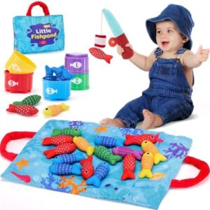 hahaland Toddler Toys Montessori Toys for 1 Year Old Boy Girl Birthday Gift, 10 in 1 Cloth Fishing Game with Stacking Cups- Number Counting, Color Sorting, Shape Learning Valentine Gifts Toddler Boy