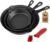 Cast Iron Skillet 3-Piece Set – Professional Pre-Seasoned Heavy-Duty Pan Cookware – 10 Inch, 8 Inch, 6 Inch Pans with Scraper & Handle Sleeve for Frying, Sautéing, Cooking, Baking