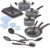 BELLA Nonstick Cookware Set with Glass Lids – Aluminum Bakeware, Pots and Pans, Storage Bowls & Utensils, Compatible with All Stovetops, 21 Piece, Black