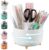 Pencil Holder For Desk,5 Slots 360°Degree Rotating Desk Organizers And Accessories,Desktop Storage Stationery Supplies Organizer, Cute Pencil Cup Pot For Office, School, Home (B-White)