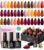 Beetles 23Pcs Fall Gel Nail Polish Kit spring 20 Colors with Base Gel Top Coat Orange Brown Burgundy Red Yellow Gel Polish Set Soak off Uv Golden Glitter Holiday Nail Art Gift for Girls